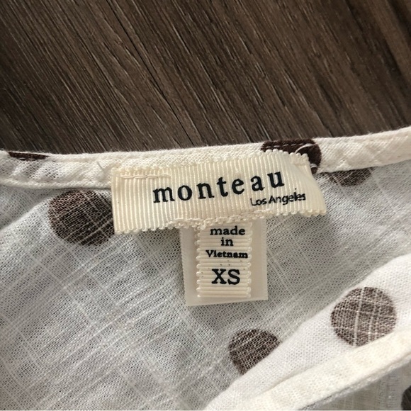 Monteau Lenin Blend Cream Brown Polkadot Jumpsuit Womem Size Xsmall - Picture 5 of 8